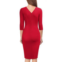Elegante dama profundaVVestido con cuello y cinturón Vestido de fiesta plisado de manga larga ajustado de longitud media - details 7