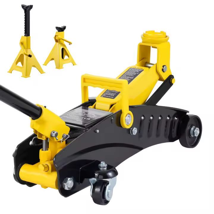 SucceBuy Gato hidráulico de piso de perfil bajo de 2 toneladas, gato de hierro para automóvil de carreras con soportes, bomba de elevación rápida, rango de 4,6 "-12,8", amarillo - 1