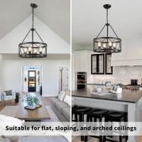 Lámpara de araña negro 8 Luces Lamparas De Techo Salon Lamparas de araña estilo vela con rueda de carro, lámparas rusticas Vintage lámpara colgante para comedor porche cocina dormitorio - details 19