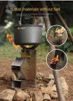 Estufa de leña plegable de acero inoxidable con luz de cohete, adecuada para barbacoa que acampa al aire libre - details 1