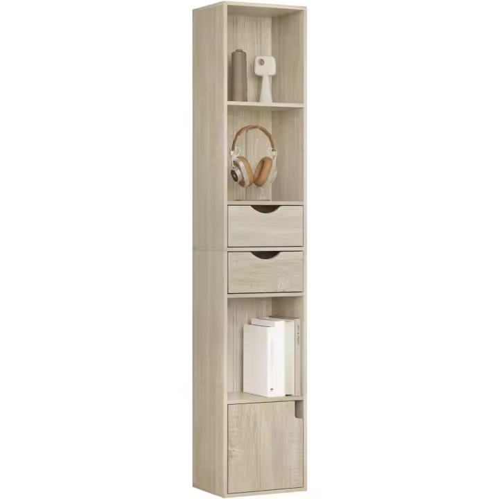 Estantería Vertical para Libros 3 Compartimentos Abiertos, 2 Cajones y 1 Armario - 1