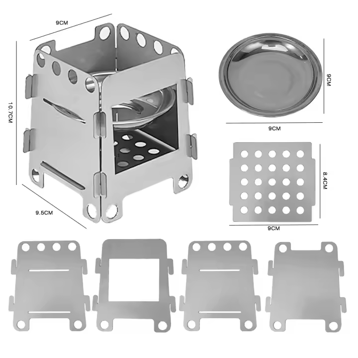 Estufa al aire libre portátil de acero inoxidable con alcohol para leña, equipo de camping, cocina, senderismo - 1