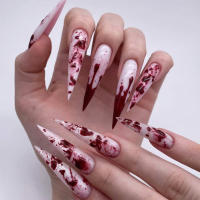 Uñas postizas largas blancas con estampado de sangre, uñas postizas ultraflexibles de larga duración para vestido de niña caliente a juego - details 5