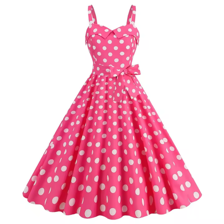 Elegante Vestido de Princesa con Correas Moda de Verano para Mujeres Estampado de Lazo y Encaje - 1