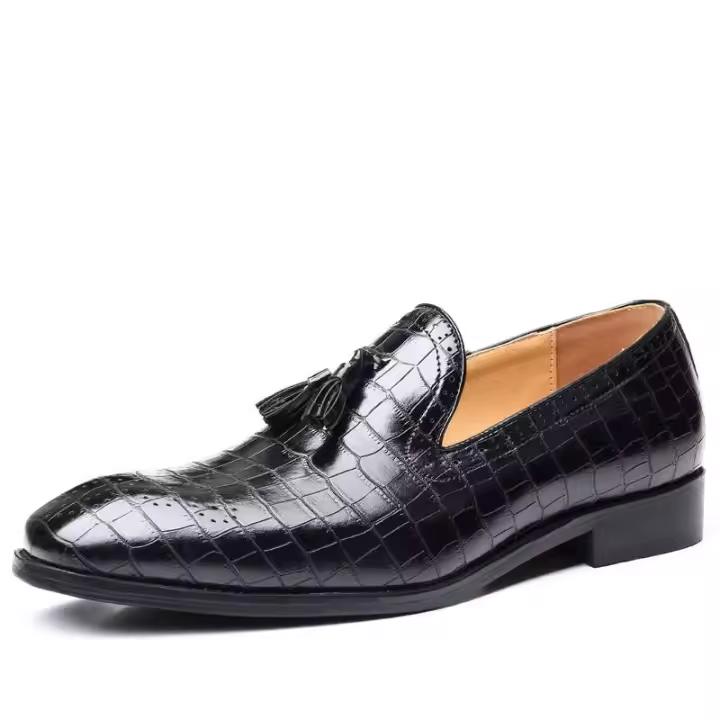 Zapatos de vestir informales grandes con borla de cocodrilo clásicos de negocios a la moda, zapatos de cuero dobles para hombres - 1
