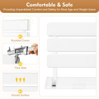 Asiento de ducha plegable de 90 °, taburete de baño montado en la pared, máx. 130kg/286,6 lbs, 32x34cm/12,6x13,38 pulgadas, blanco - details 3