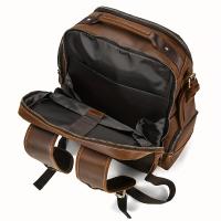 Mochila vintage de piel de vaca auténtica para hombre, color marrón oscuro clásico, gran capacidad con correas ajustables, compartimentos para computadora portátil y tableta, diseño duradero multicapa para viajes y escuela al aire libre, regalo ideal de S - details 6