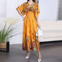 Casual bohemio estilo nacional con cuello en V cintura elástica gran Swing impreso verano Falda larga mujer vestido ropa - details 26