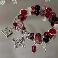 Pulsera de Cruz de Pluma de Cristal Rojo Estilo Chino Cadena de Cuentas Elástica Vintage para Niñas Mujeres Joyería Regalos - details 2