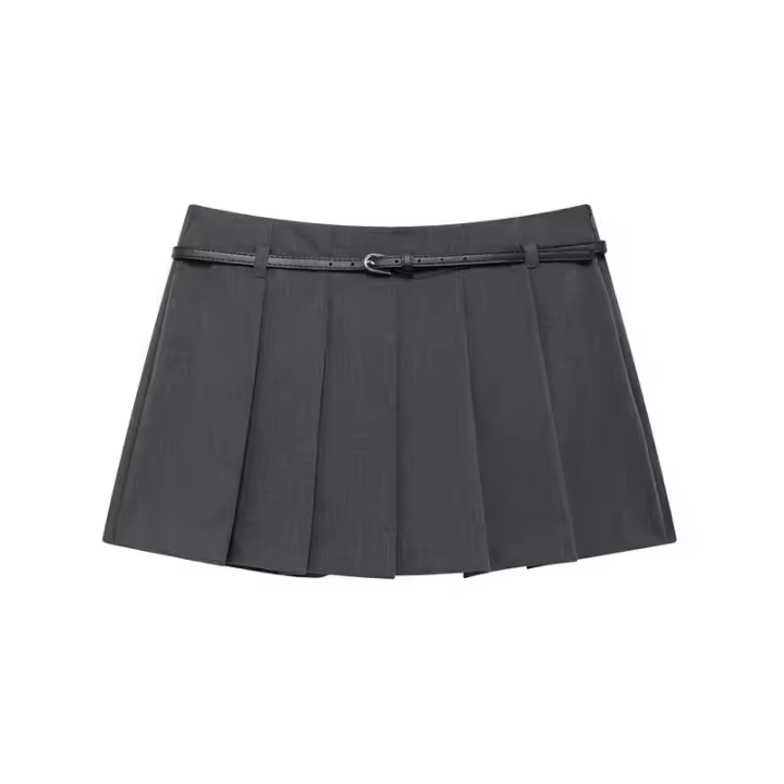 Moda de otoño para mujer, cinturón plisado, falda lateral color crema, miniculottes informales de estilo alto - 1