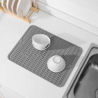 Alfombrilla de silicona para secar platos de varios usos, fácil de limpiar, ecológica, resistente al calor, para encimera de cocina o fregadero, forro para refrigerador o cajón, gris L, 16 pulgadas x 12 pulgadas - details 5