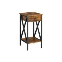 Mesita de Noche Industrial Altura Ajustable, 2 Estantes, Cajón, Diseño Rústico Marrón y Negro - details 11
