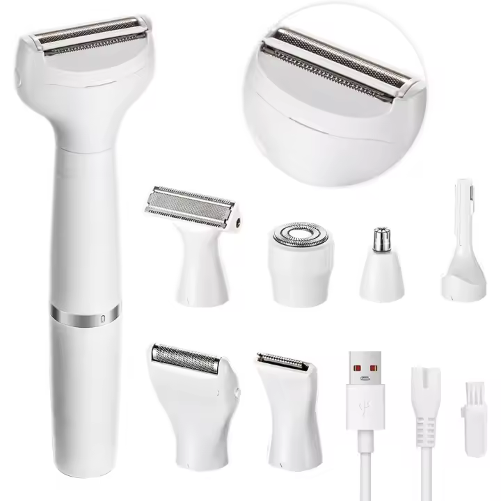 Depiladora facial 7 en 1 y recortadora de vello de bikini para mujeres Afeitadora eléctrica indolora para la nariz, cejas, púbico, maquinilla de afeitar reemplazable, afeitadora eléctrica impermeable, kit de aseo para mujeres - 1