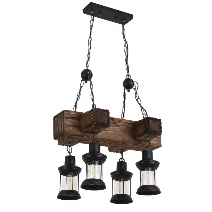 Lámpara colgante de madera Vintage Industrial, candelabro de linterna de Loft, 4 luces, accesorio de iluminación de suspensión para cafetería - 1