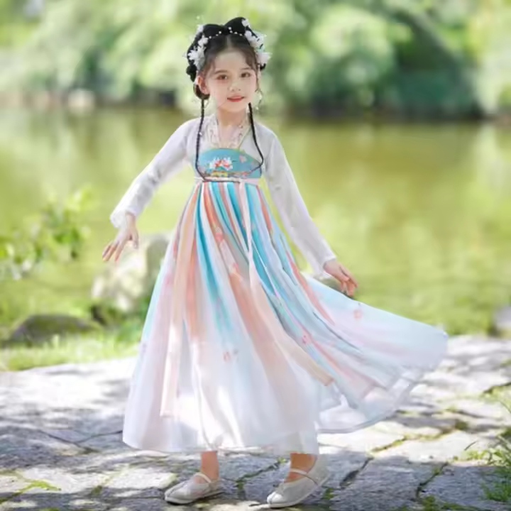 Hanfu para niños, disfraz antiguo, nuevo vestido de moda vintage para niñas, Súper Hada para niñas, estilo Tang chino, falda Ru, - 1