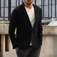 Blazer Delgado de Algodón y Lino para Hombres Color Sólido, Manga Larga, Bolsillos, Ligero para el Verano, Chaqueta Casual de Negocios - details 9