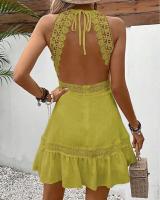 Vestido Mini de Corte A con Espalda Colgante Color Blanco Elegante Moda Corta para Mujeres - details 6