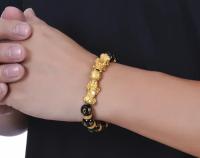 Pulsera de obsidiana de regalo doble Pixiu Feng Shui para hombre y mujer, joyería de amuleto de buena suerte hecha a mano - details 0