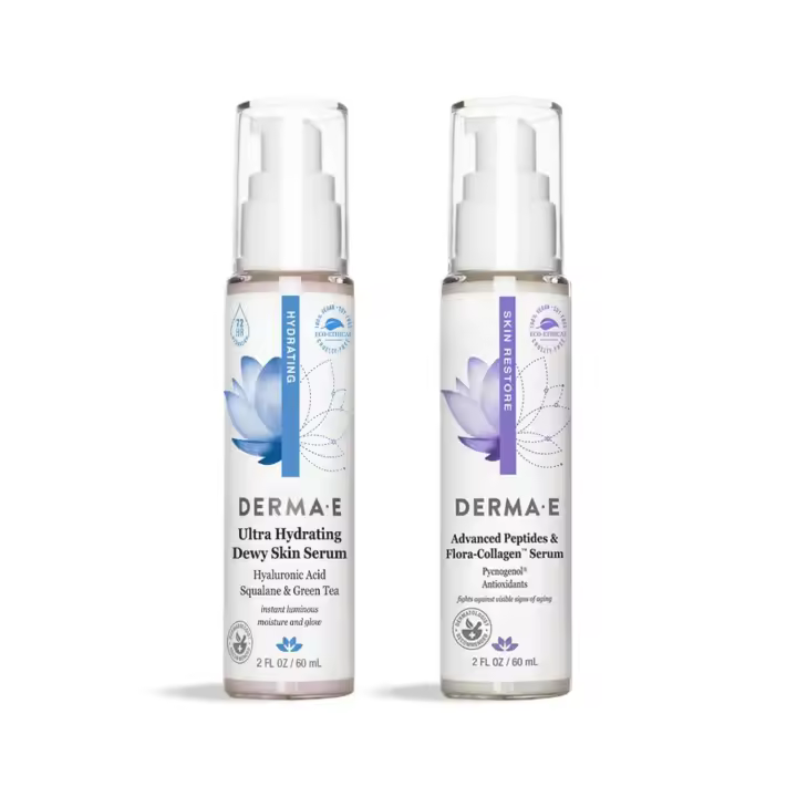 DERMA E Peptidos avanzados y ra-colágeno vegano + Suero para la piel ultra hidratante y húmedo 2 oz - 1
