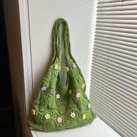 Bolso de hombro dulce bolso de mano de ganchillo con dije de flor, bolso tejido con hilo de flores transpirable, bolso tejido de gran capacidad de color caqui para playa - details 18