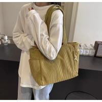 Bolso informal de pana con cierre de cremallera, ligero y de gran capacidad, correa fija para el hombro, bolso de viaje diario de Color sólido - details 29