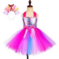 Vestido de sirena para niñas, vestido de fiesta de princesa de Halloween, falda tutú de tul de malla arcoíris, escala de pez de lentejuelas tres - details 21