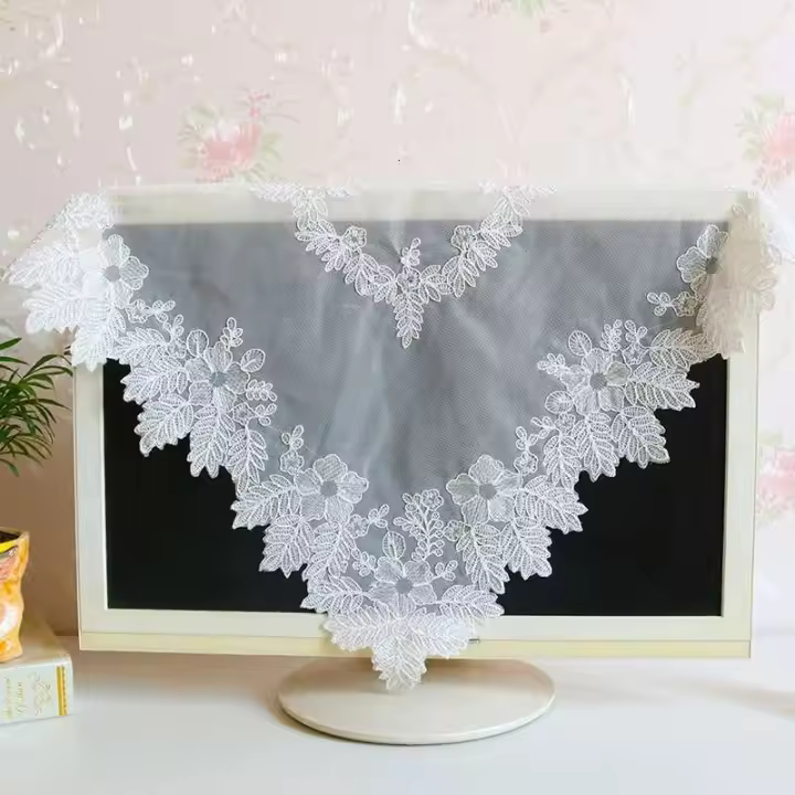 Tela ENCE europea, bordado soluble en agua, mantel multiusos para balcón circular cuadrado de 57 cm, con funda antiarañazos - 1