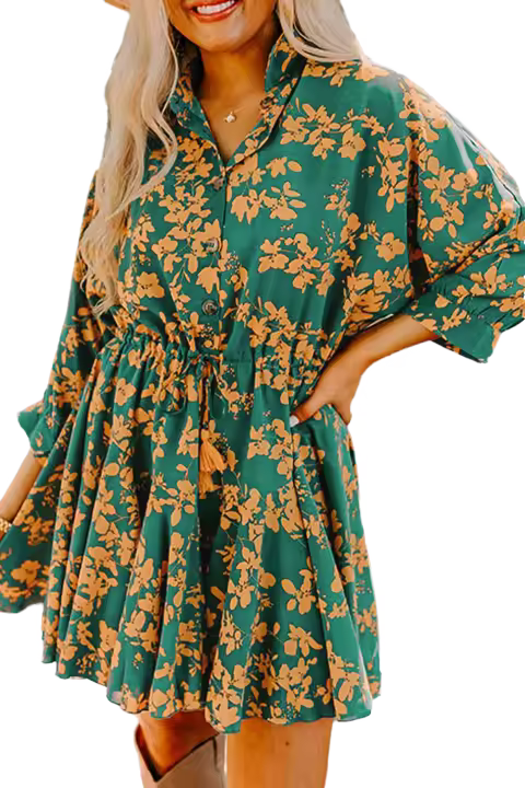 Elrachen Vestido corto fluido tipo túnica con cordón y estampado floral para mujer, verde, tallas S-2XL - 1