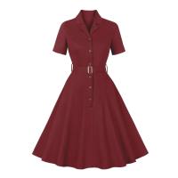 Vestido Corto de Verano Vintage Hepburn Moda Casual para Mujeres Estilo Retro Navy Blue - details 9