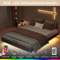 sin cabecero, cama doble con iluminación LED, estructura de cama con somier de láminas y marco de metal, marco de cama flotante, cama de almacenamiento con espacio de - details 11