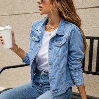 Chaqueta De Jean Vintage Para Mujer Cuello En V Manga Larga Estilo Casual Solida Con Bolsillos Abrigo De Denim Para Otoño - details 5