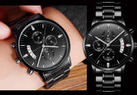 Correa de acero inoxidable business casual calendario reloj de cuarzo para hombres impermeable negro acero fino - details 7