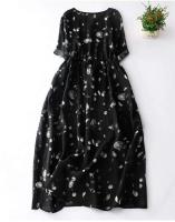 Vestido de algodón con estampado ral para mujer, vestido A-e de manga corta con cuello en V, vestido bohemio dulce, ropa suave y acogedora para mujer - details 13