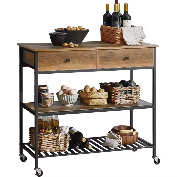 Cocina Carrito de Servir Multiusos con 2 Estantes y 2 Cajones 110 x 55 x 91 cm FKW112-PF ES - 1
