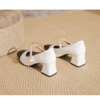Zapatos Mary Jane de tacón alto de 5 cm, color negro y blanco a juego, punta cuadrada, de cuero francés. - details 20