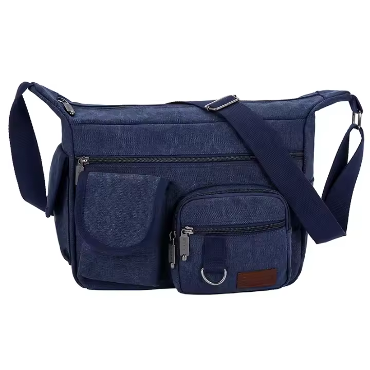 Bolso cruzado para hombre, lona Vintage, correas ajustables, múltiples bolsillos con cremallera, duradero, para senderismo al aire libre - 1