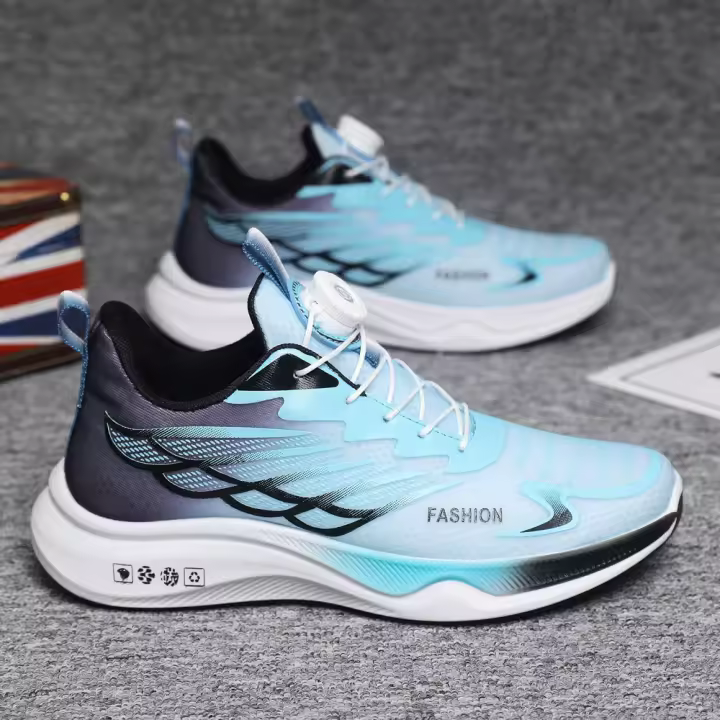Zapatos de los hombres 2025 primavera nuevo transpirable y ligero adolescente botón giratorio moda tendencia correr deportes zapatos casuales - 1