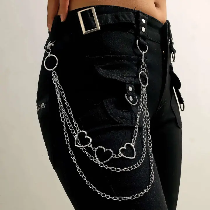 Pantalones de aleación en forma de corazón de estilo minimalista de tres capas a la moda, cadena de cintura de hip-hop para fiesta - 1