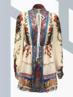 Vestido Bohemio de Estilo Étnico para Mujer Cuello Lanterna, Mangas de Farol, Patrón de Cuadros - details 2