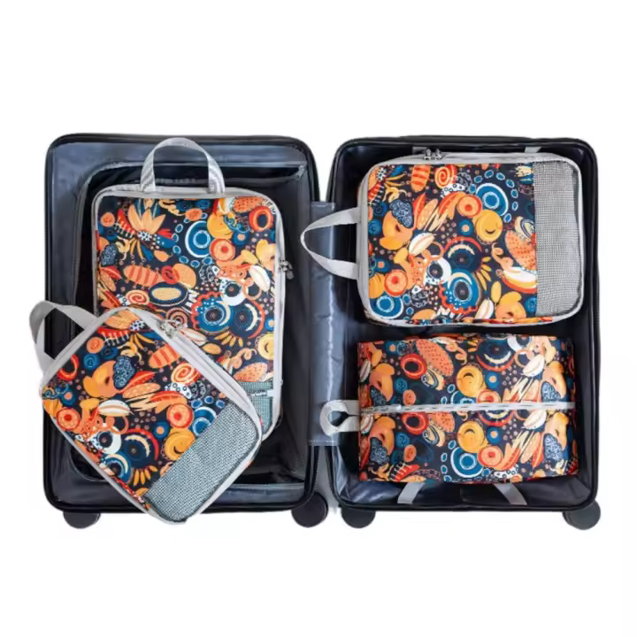 4 unids/set bolsa de almacenamiento de compresión impresa bolsas de almacenamiento de equipaje expandibles plegables conjunto de gran capacidad lavable - 1