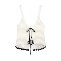Novedad de verano 2025, Top romántico de ganchillo francés decorado con lazo informal para mujer, tirantes - details 1