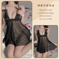 Camisón transparente de lencería sexy con tirantes de perlas y lazo de mariposa con ribete de encaje puro - details 11