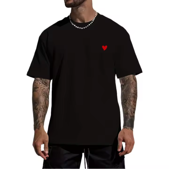 Camiseta de Hombre 100% Algodón Estampado Gráfico de Corazón Manga Corta Cuello Redondo - 1