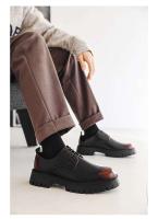 2025 Zapatos de cuero para hombres Estilo casual de negocios Encaje grueso brillante Sellado Parte inferior plana Características Borde cruzado - details 5