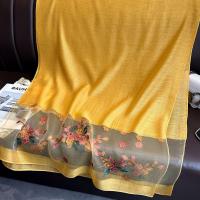 Bufanda de seda fina y suave para mujer, elegante, con bordado de flores, hiyab grande, chales, Foulard, bufanda de encaje brillante para mujer - details 1
