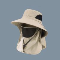 Sombrero de pescador con cordón extraíble y cubierta para el cuello con máscara, sombrero para el sol de ala ancha, sombrero de senderismo de secado rápido de Color sólido - details 5