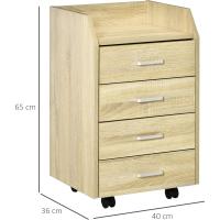 Cajonera de oficina, mueble auxiliar para archivos con 4 cajones, superficie superior de almacenamiento, 4 ruedas y 2 frenos para estudio/oficina, 40x36x65 cm, natural. - details 2