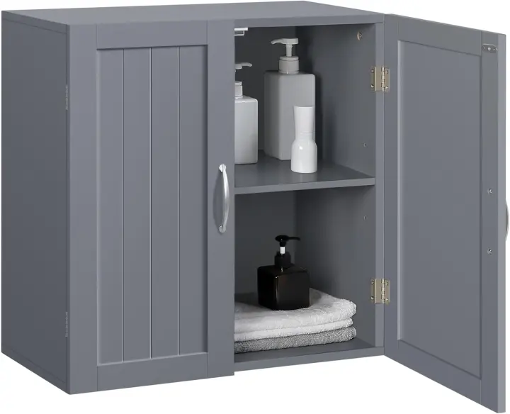 Armario de Baño Colgante 59,5x31x59,5cm Diseño de Dos Puertas Ajustable a Tu Medida Anti-vuelco - 1