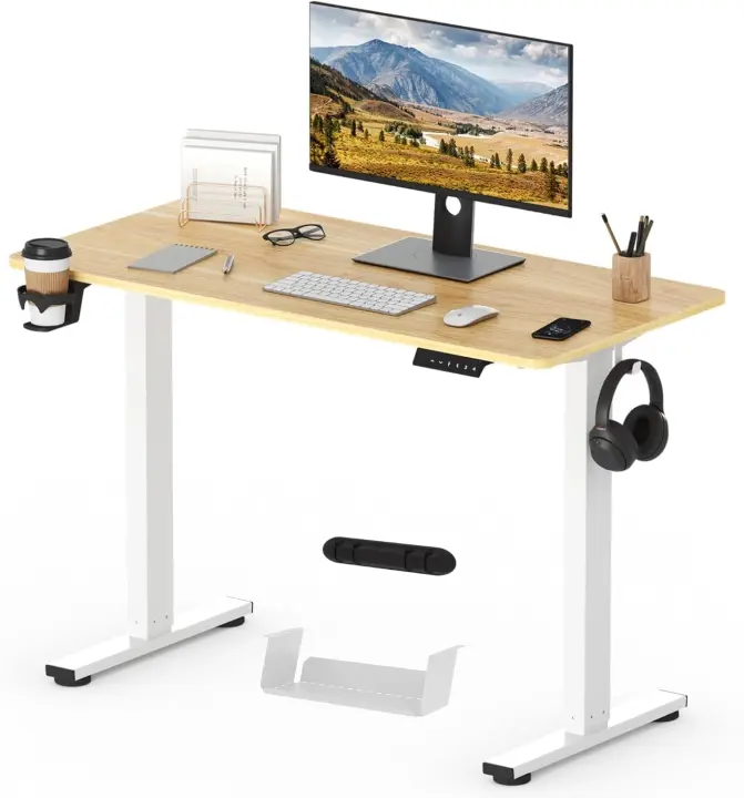 Escritorio Elevable Eléctrico 120x60cm Doble Agujero, Cerradura para Niños, Mesa de Trabajo/Hogar (Arce) - 1