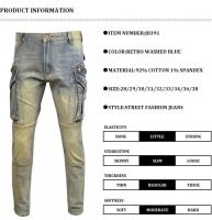 Jeans Retro Azules Lavados Estilo Hip Hop con Diseño de Bolsillos Adelgazados Moda para Hombres - details 2